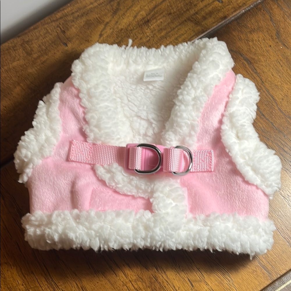 Pink Suede and White Fleece Lined Dog Harness -Size Medium